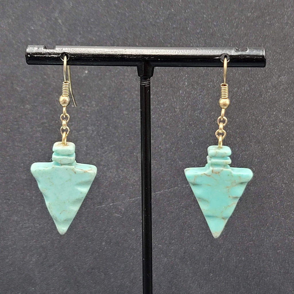 Pierced Earrings Silver tone Blue Stone Arrow Dangle 1"