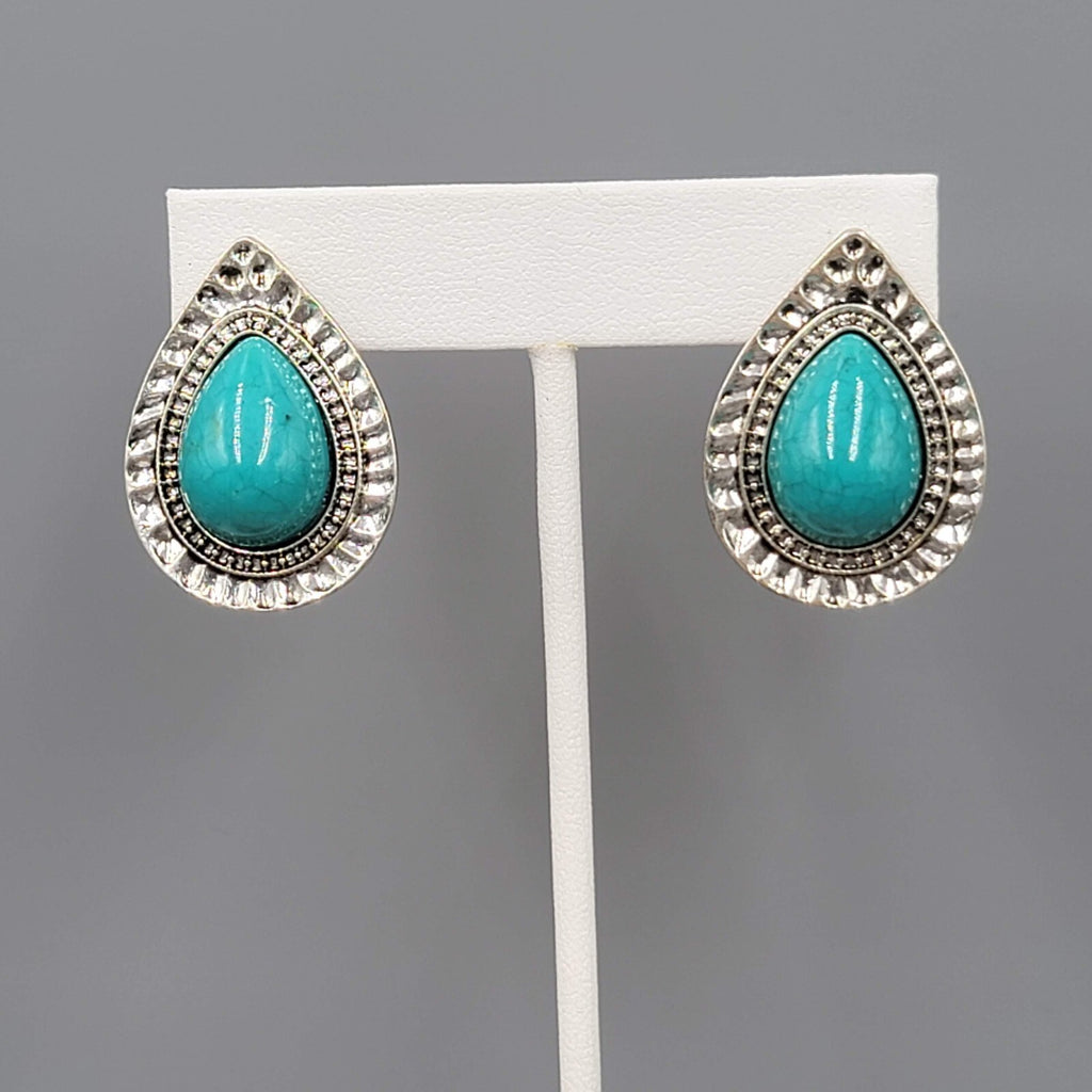 Teardrop Pierced Earrings Silver tone Blue Accent 1.25"