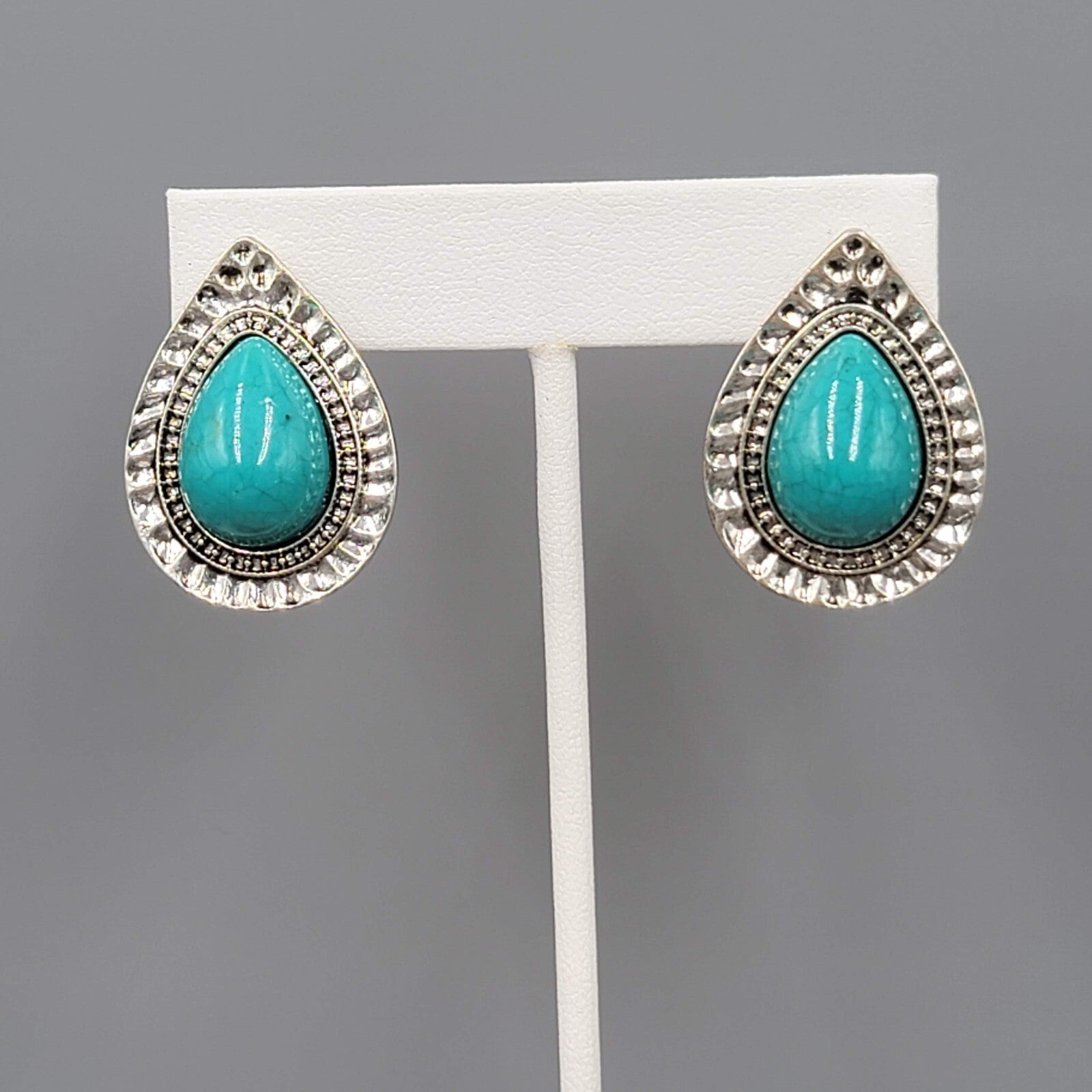 Teardrop Pierced Earrings Silver tone Blue Accent 1.25"