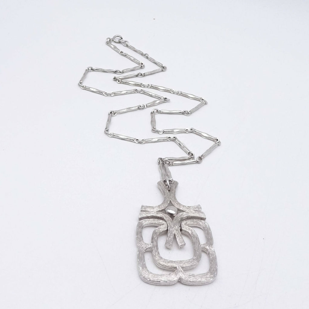 Vintage Silver tone Tube Chain Pendant Necklace 24" Estate Costume Mid Mod