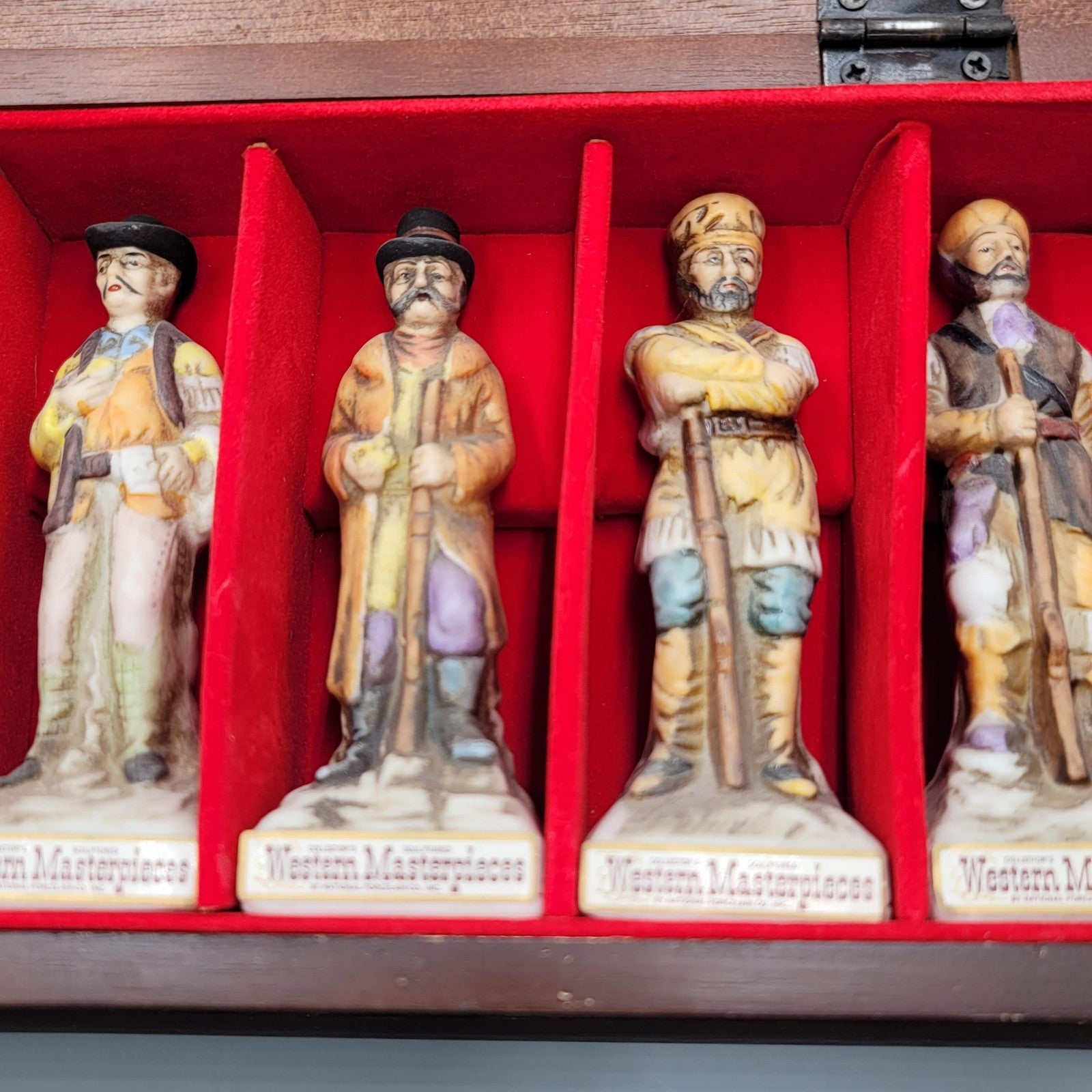 Western Masterpieces Figurines Set of 6 Cowboy Old West in Wooden Display Case