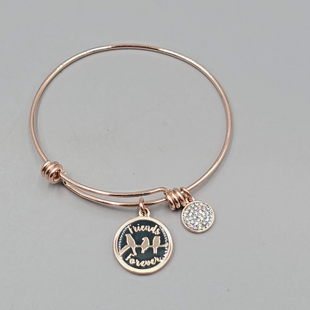 LA Rose Gold Tone Friends Forever Charm Bracelet Bangle  7.75"