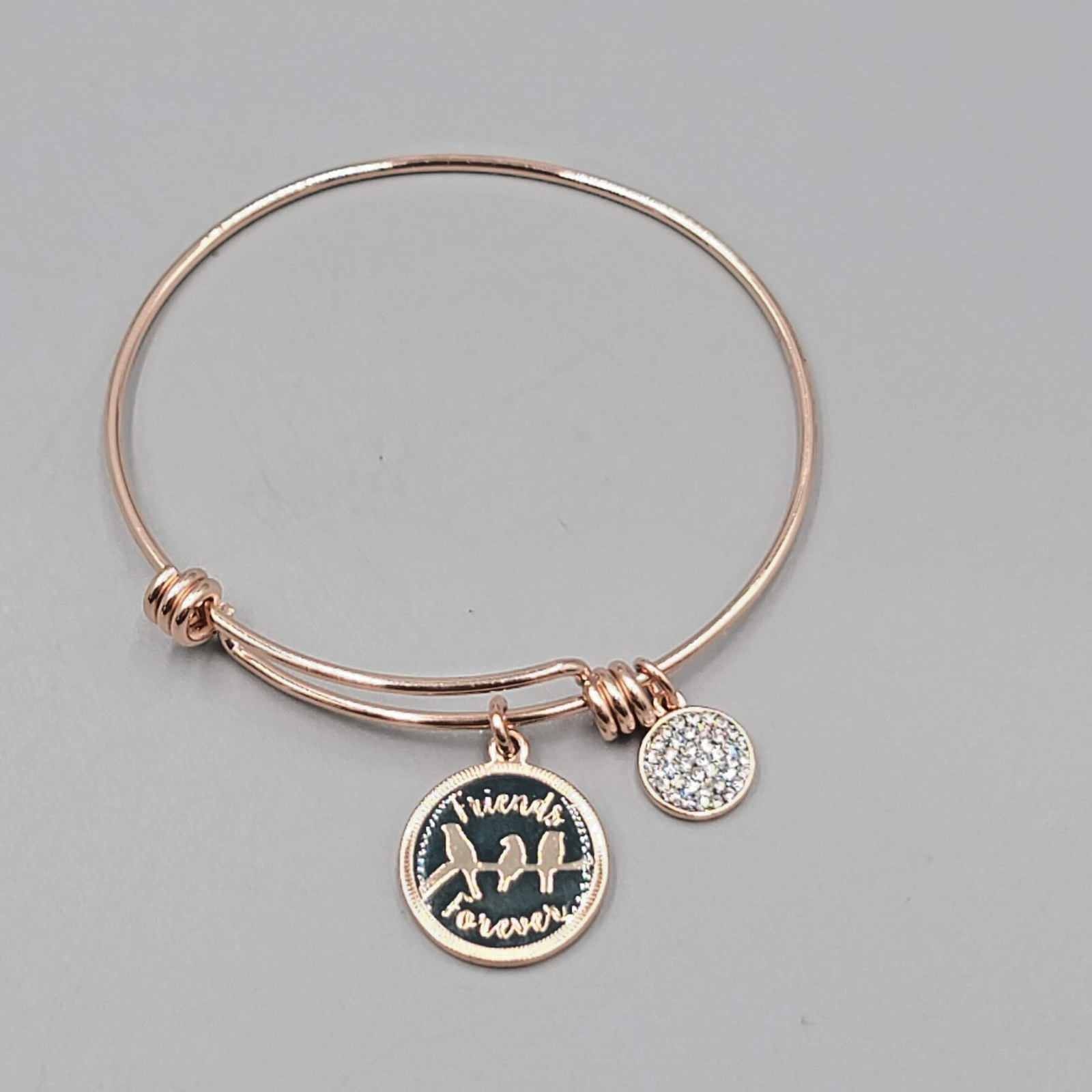 LA Rose Gold Tone Friends Forever Charm Bracelet Bangle  7.75"