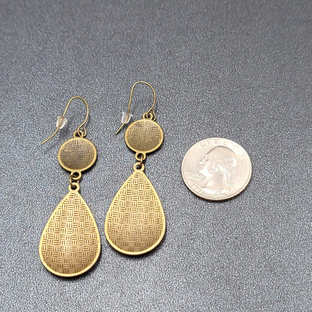 New Boho Pierced Earrings Antiqued Gold tone Lt Orange Enamel Teardrop Dangle 2"