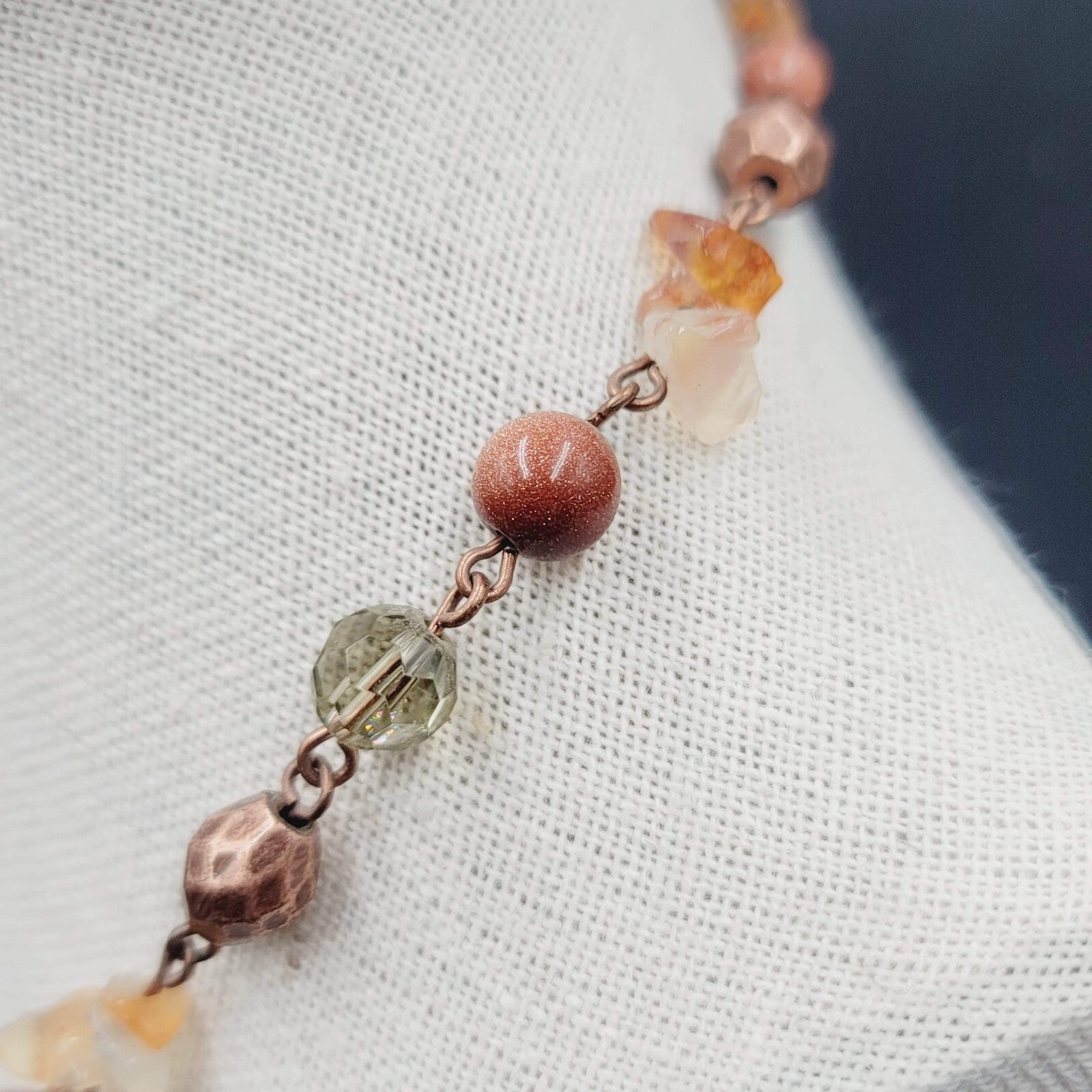 Avon Beaded NecklaceMulti Stone Copper tone 18"-21" Adj