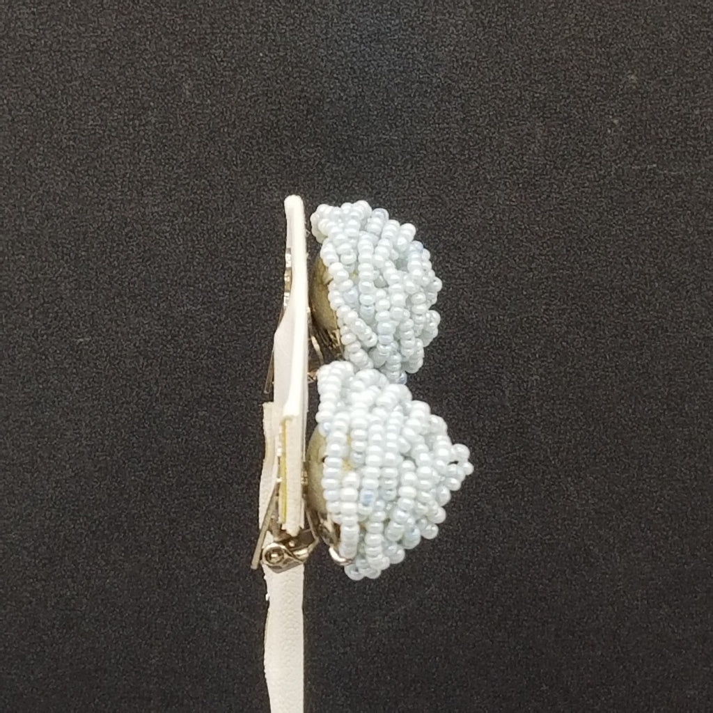 Vintage Clip On Light Blue Seed Bead Knot Button Stud 7/8"