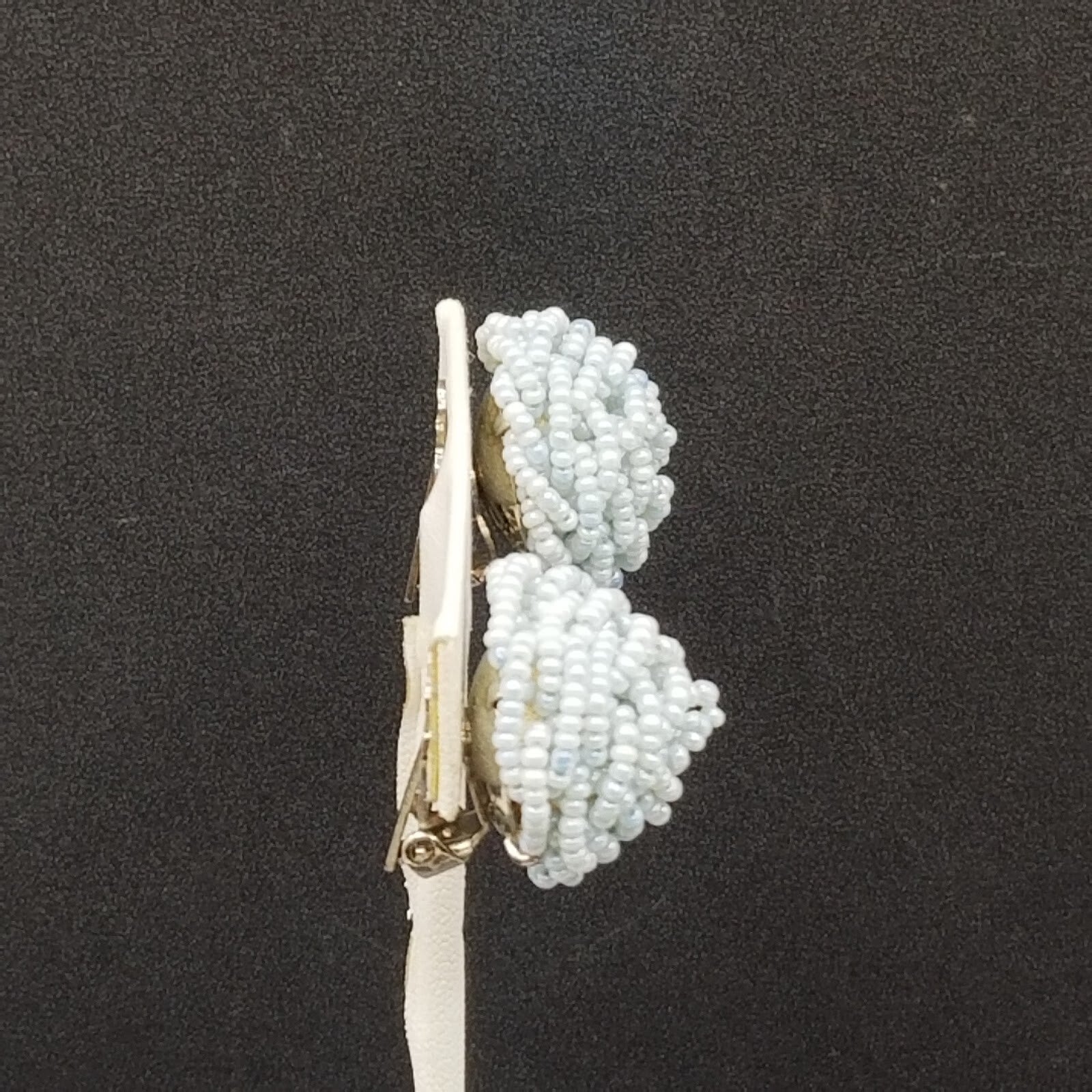Vintage Clip On Light Blue Seed Bead Knot Button Stud 7/8"