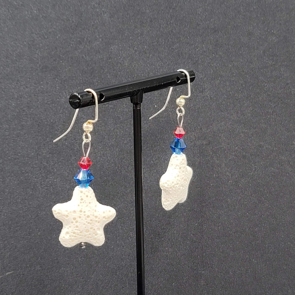 Pierced Earrings Silver tone Crystal Bead Starfish Dangle 1.5"