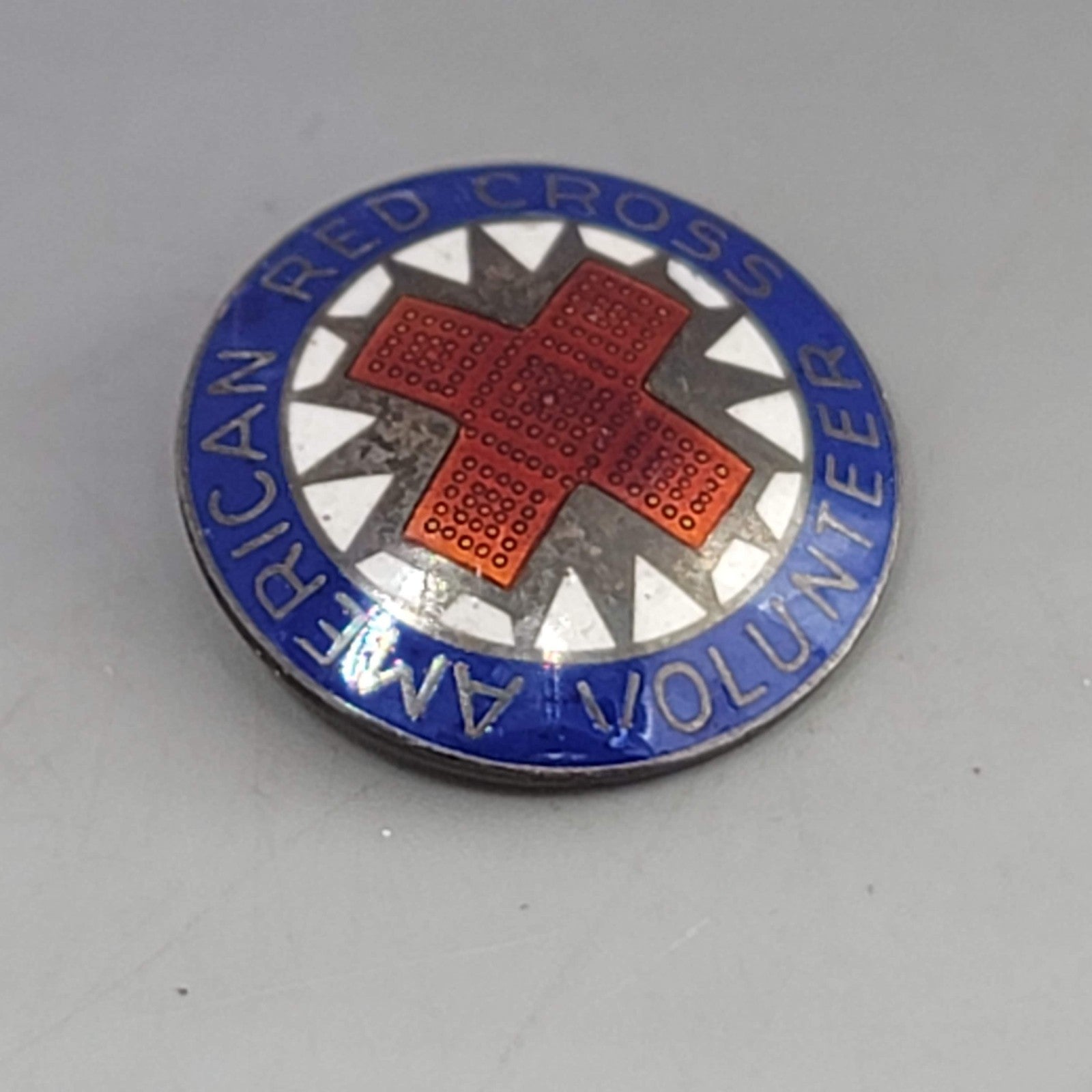 Vintage American Red Cross Award Sterling Silver Enamel Pin Brooch Volunteer