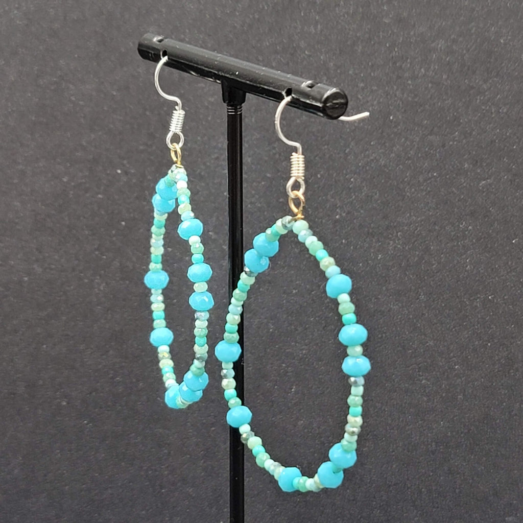 Pierced Earrings Small Crystal Beaded Dangle Teardrop Loops 2"