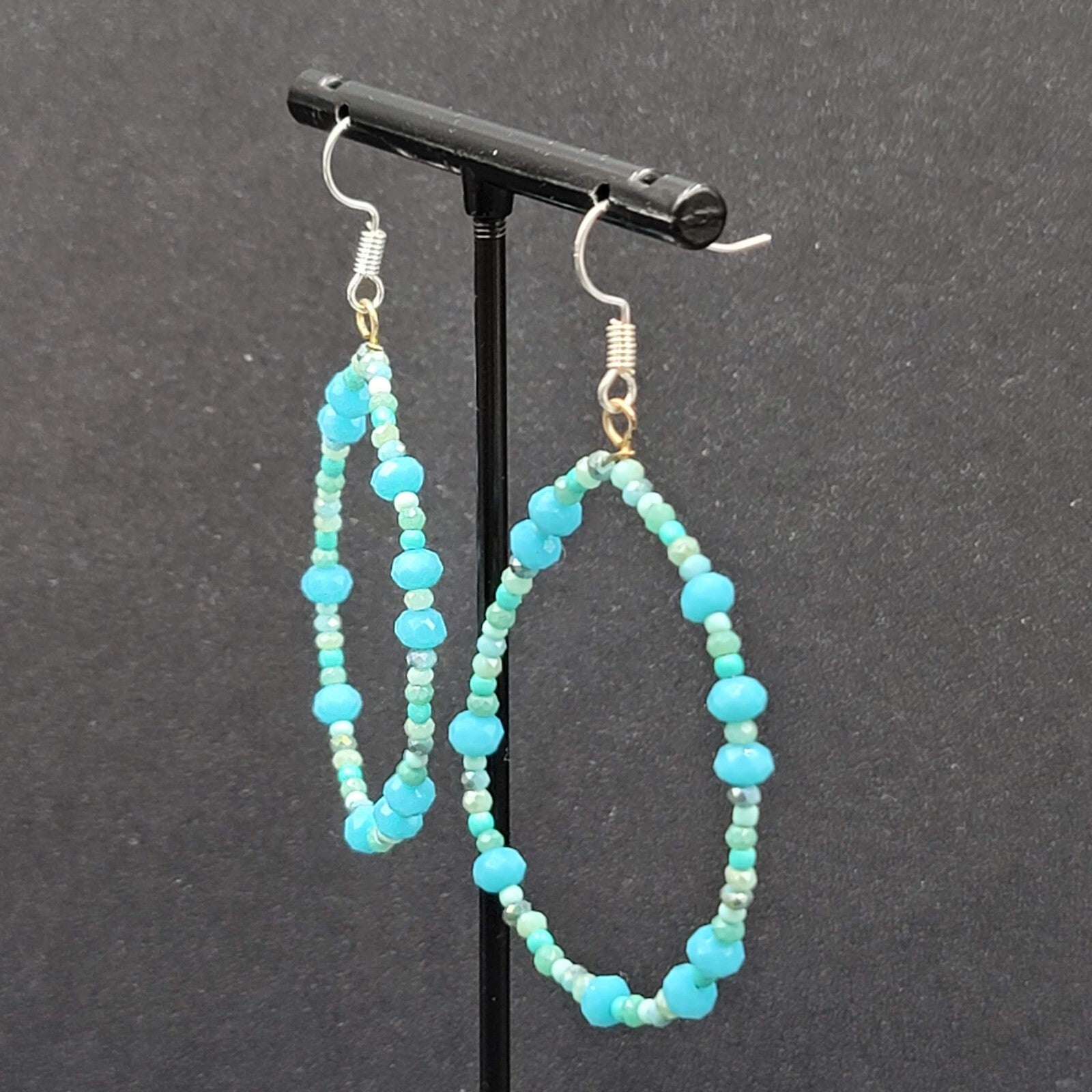 Pierced Earrings Small Crystal Beaded Dangle Teardrop Loops 2"