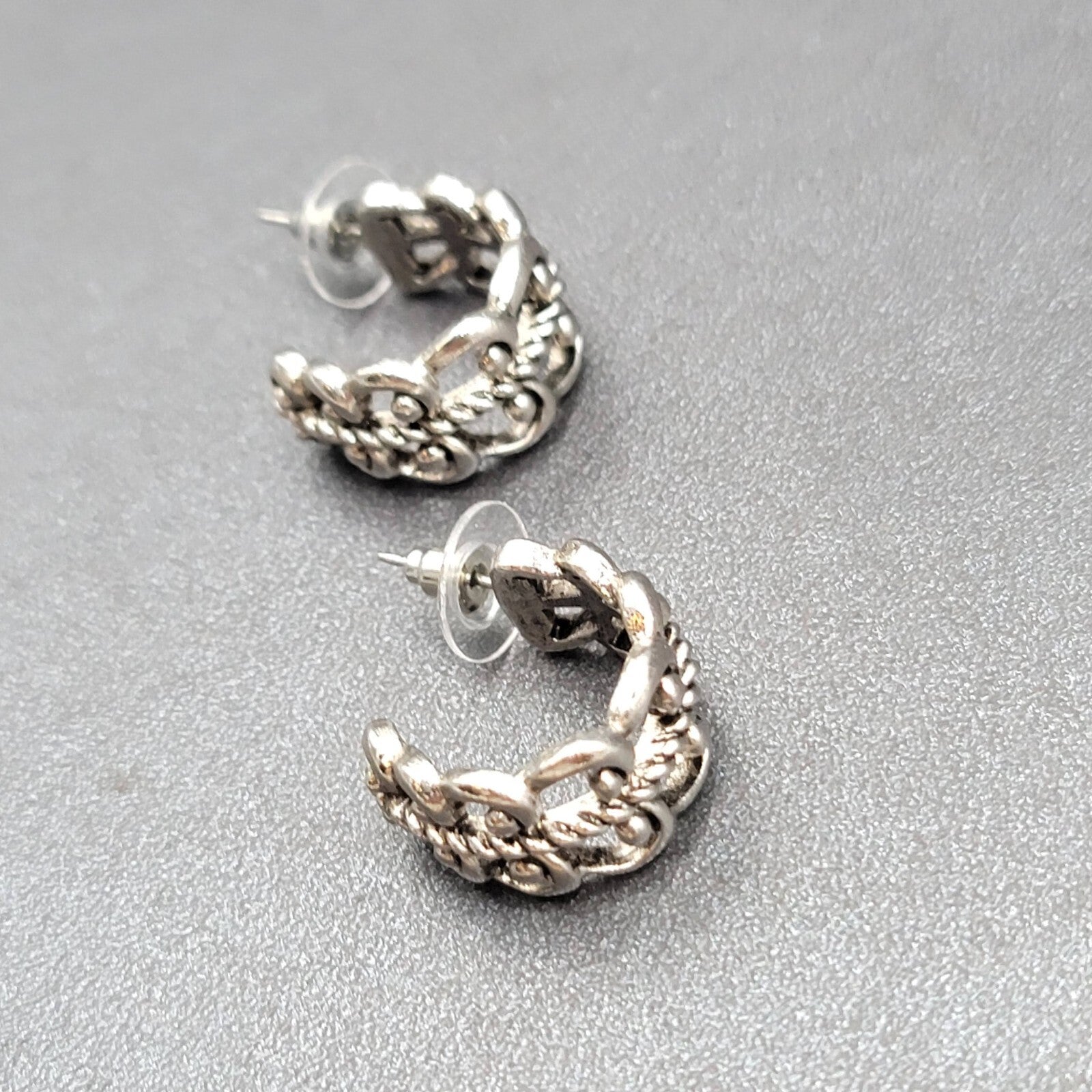 Pierced Earrings Ornate Open Work Wide Hoops 3/4"