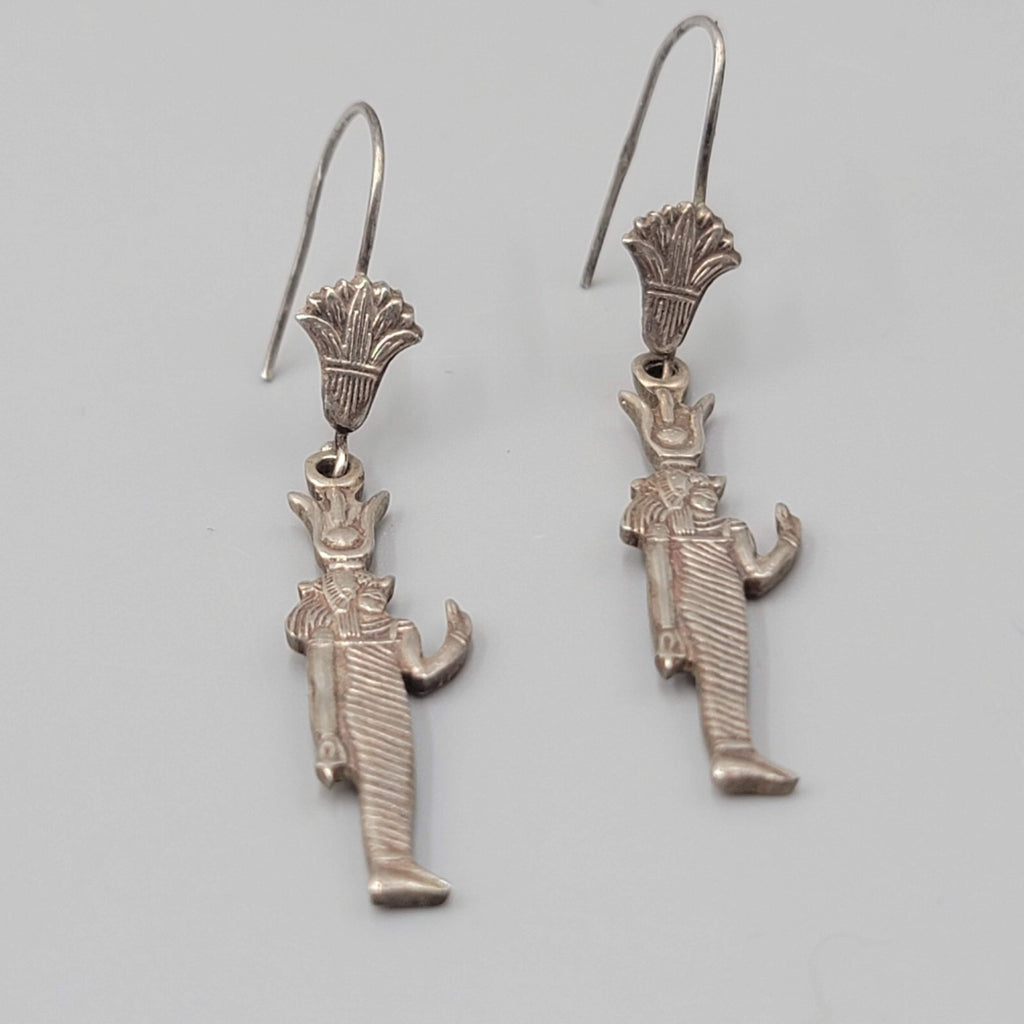 Sterling Silver Egyptian God Hator Pierced Earrings Dangle 1.75"