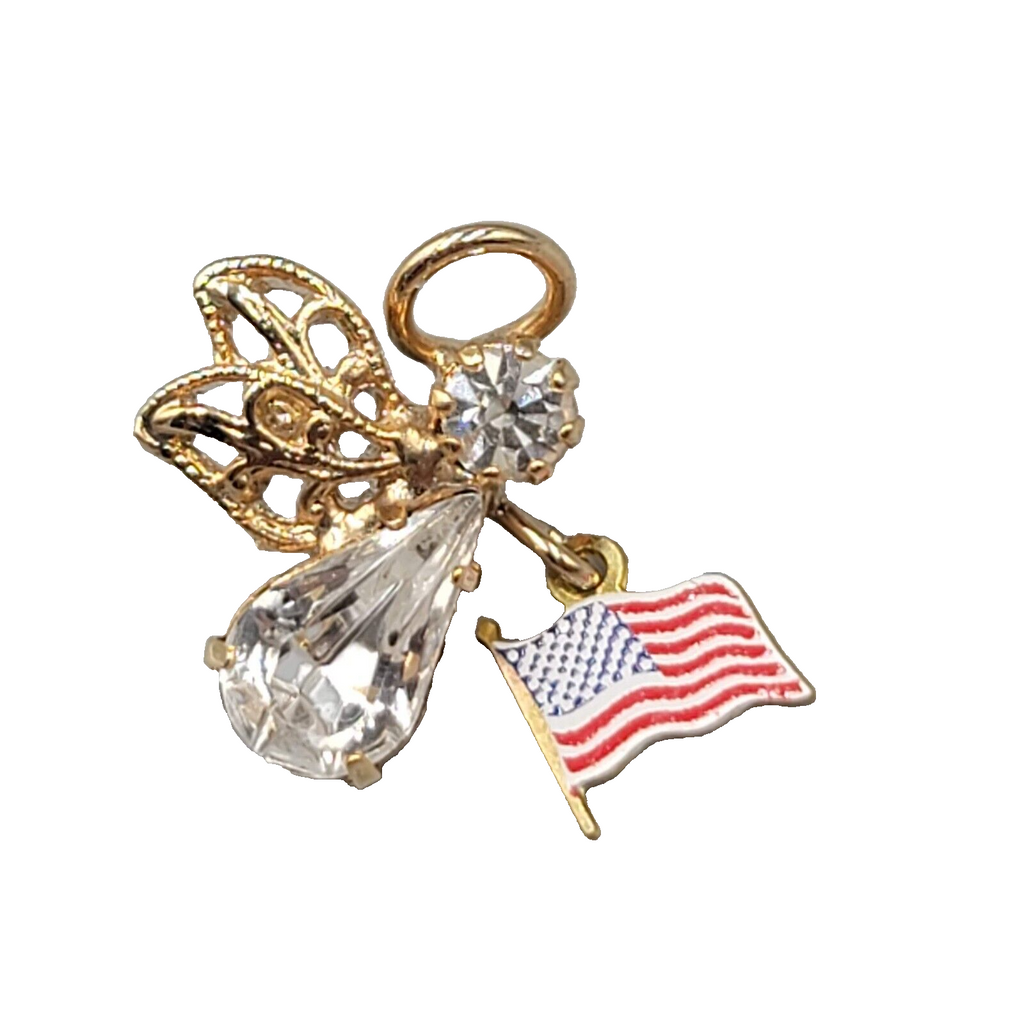 Vintage Angel Pin Patriotic USA Flag Gold tone 5/8"