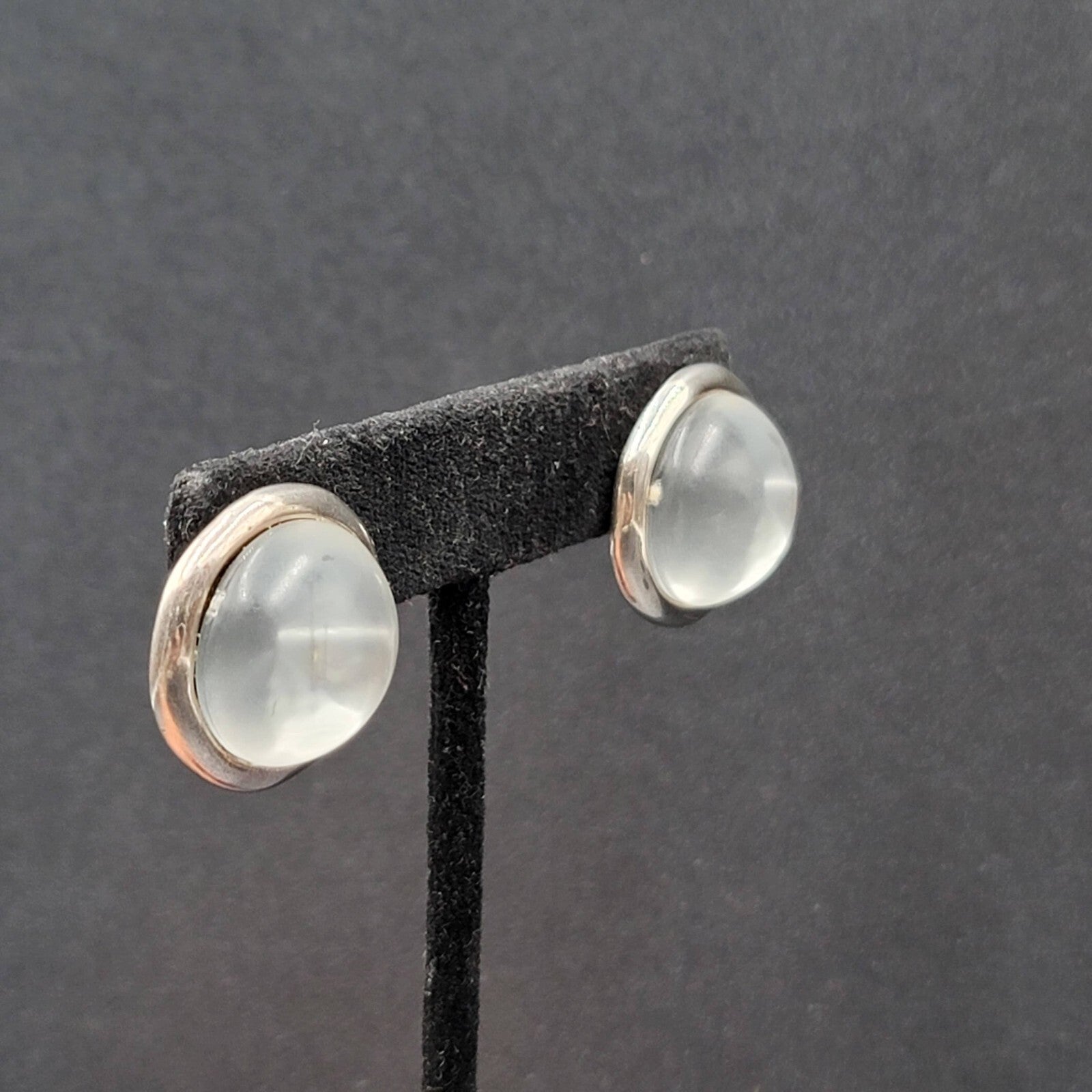 C Stein Pierced Earrings Silver tone Acrylic Frosted Dome 7/8"