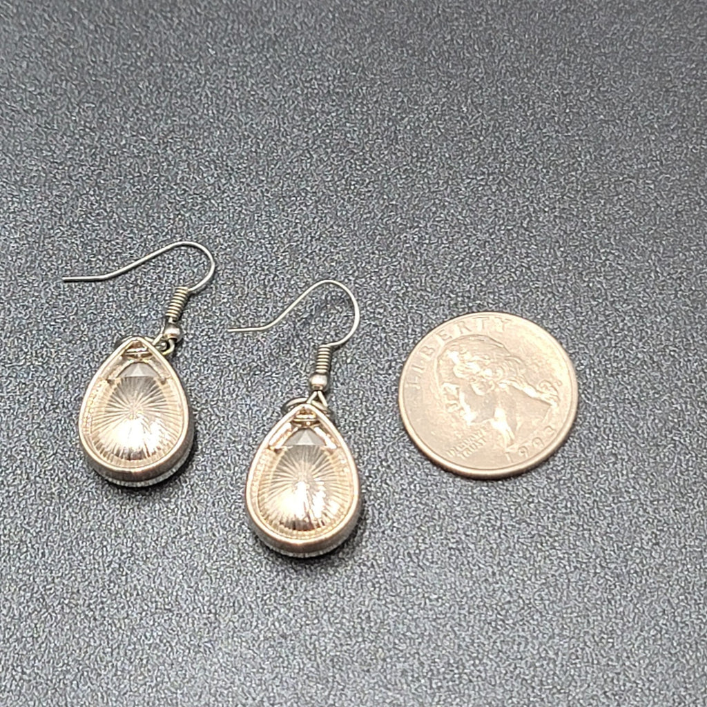 Pierced Earrings Silver tone Teardrop Faceted Glass Dangle 3/4"