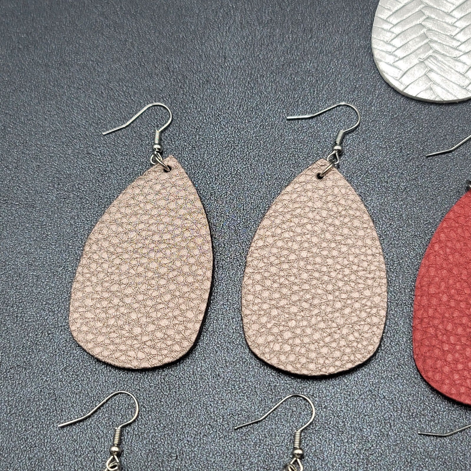 Lot of 7 Pierced Earrings Faux Leather Multicolor Teardrop Dangle