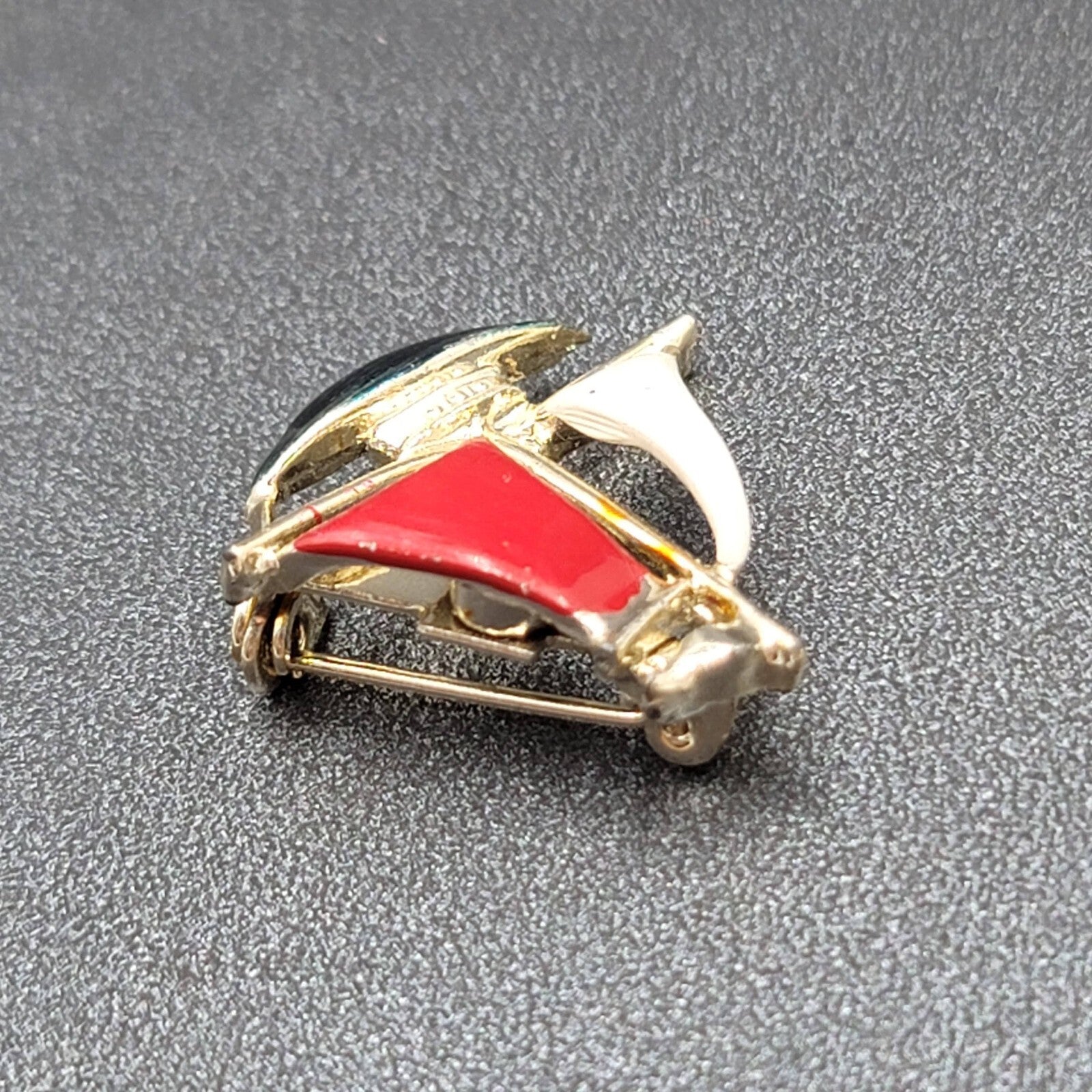 Vintage Brooch Multi Color Enamel Sailboat Red White Blue Estate Jewelry 1"