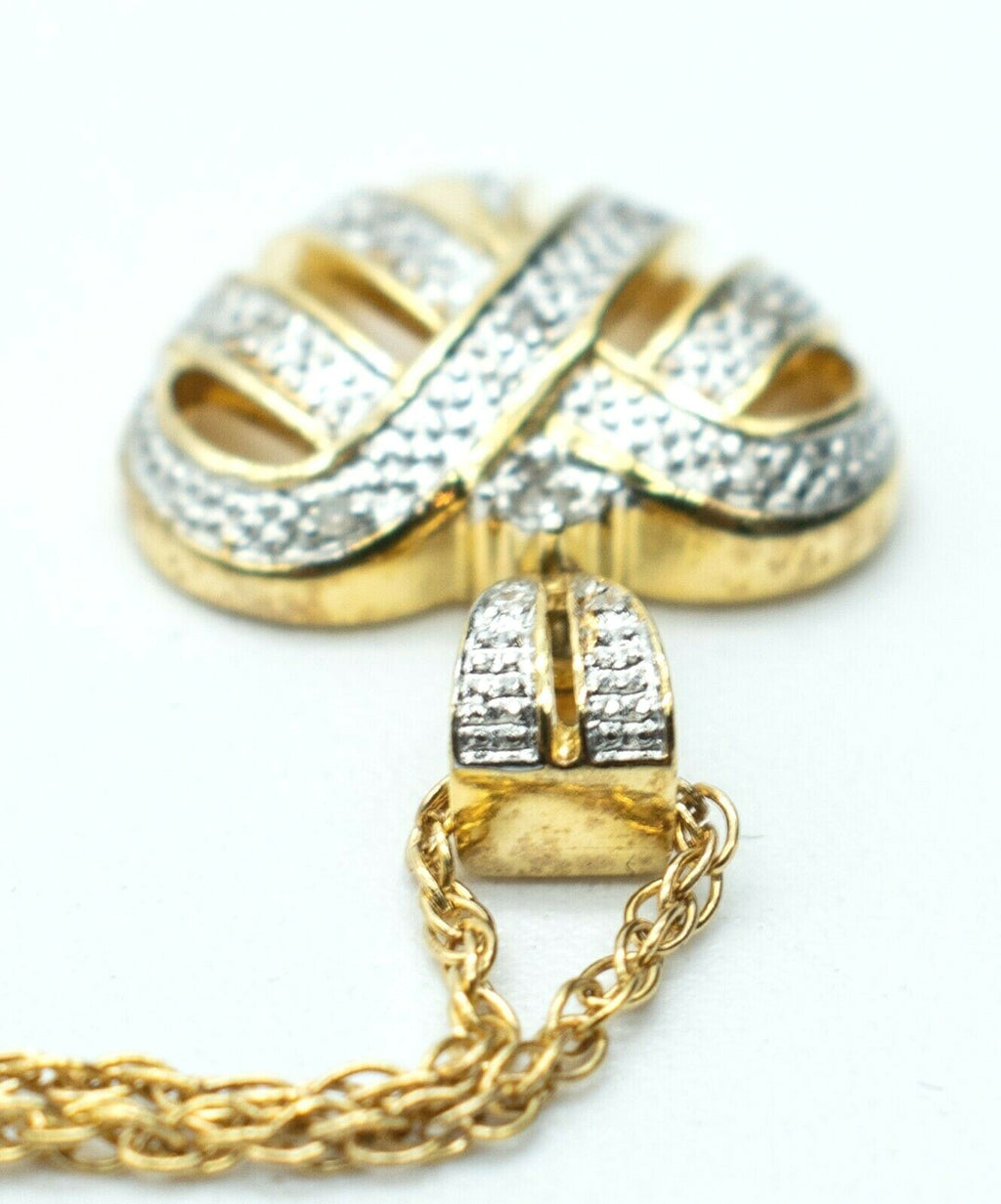 Gold Plated Sterling Silver Heart Pendant Diamond Chips Necklace Valentines 18"