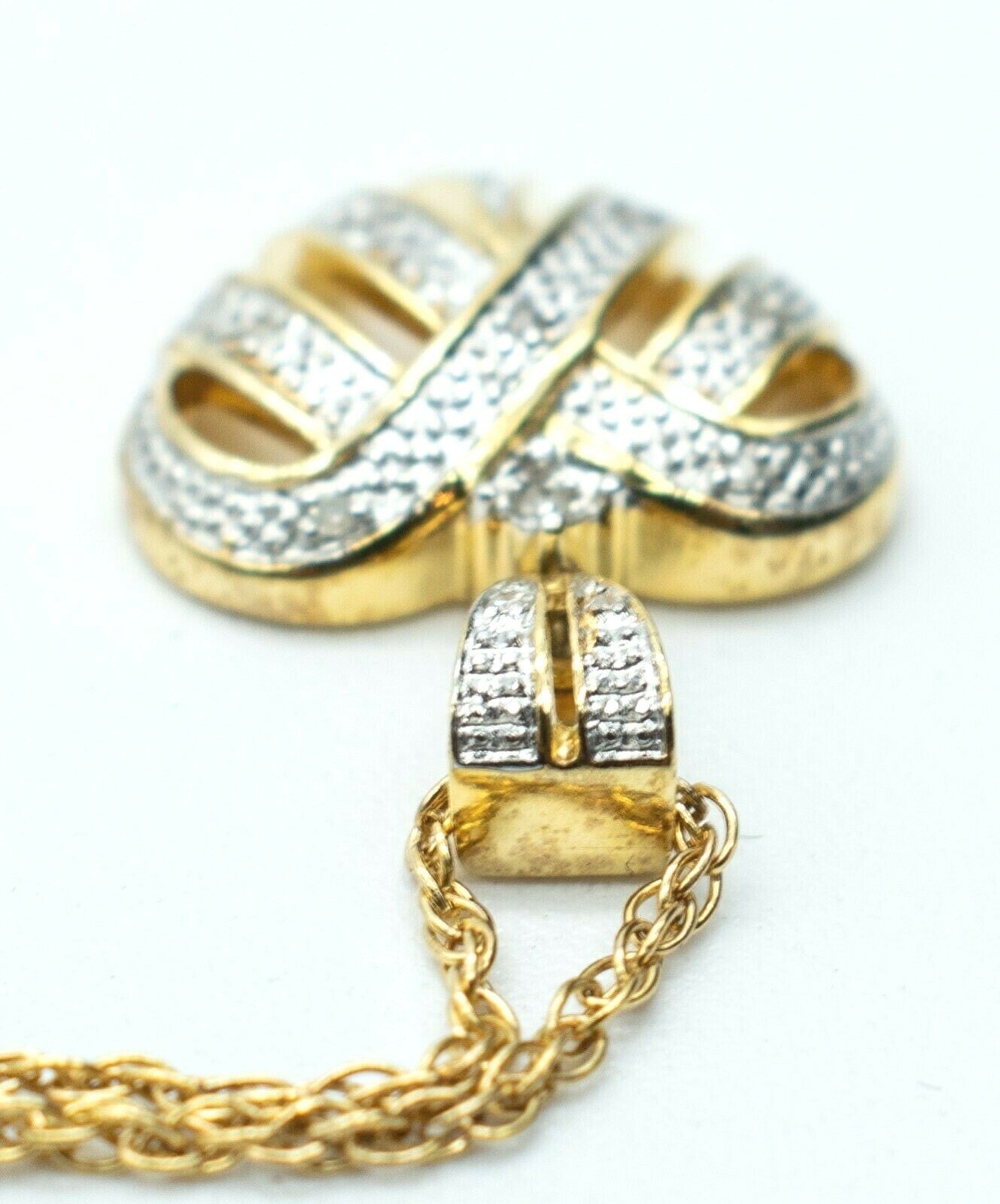 Gold Plated Sterling Silver Heart Pendant Diamond Chips Necklace Valentines 18"