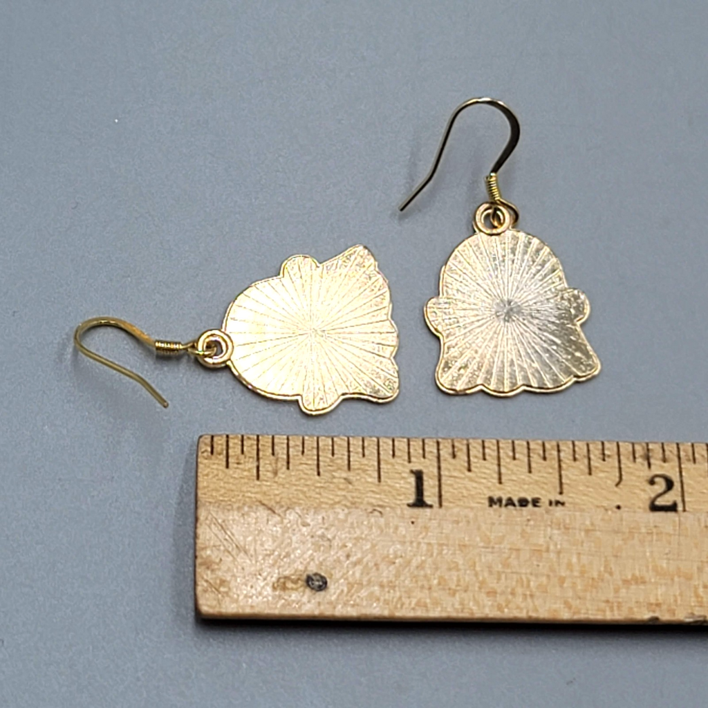 Black Enamel Ghost Pierced Earrings Dangle Gold tone Halloween Cute 7/8"