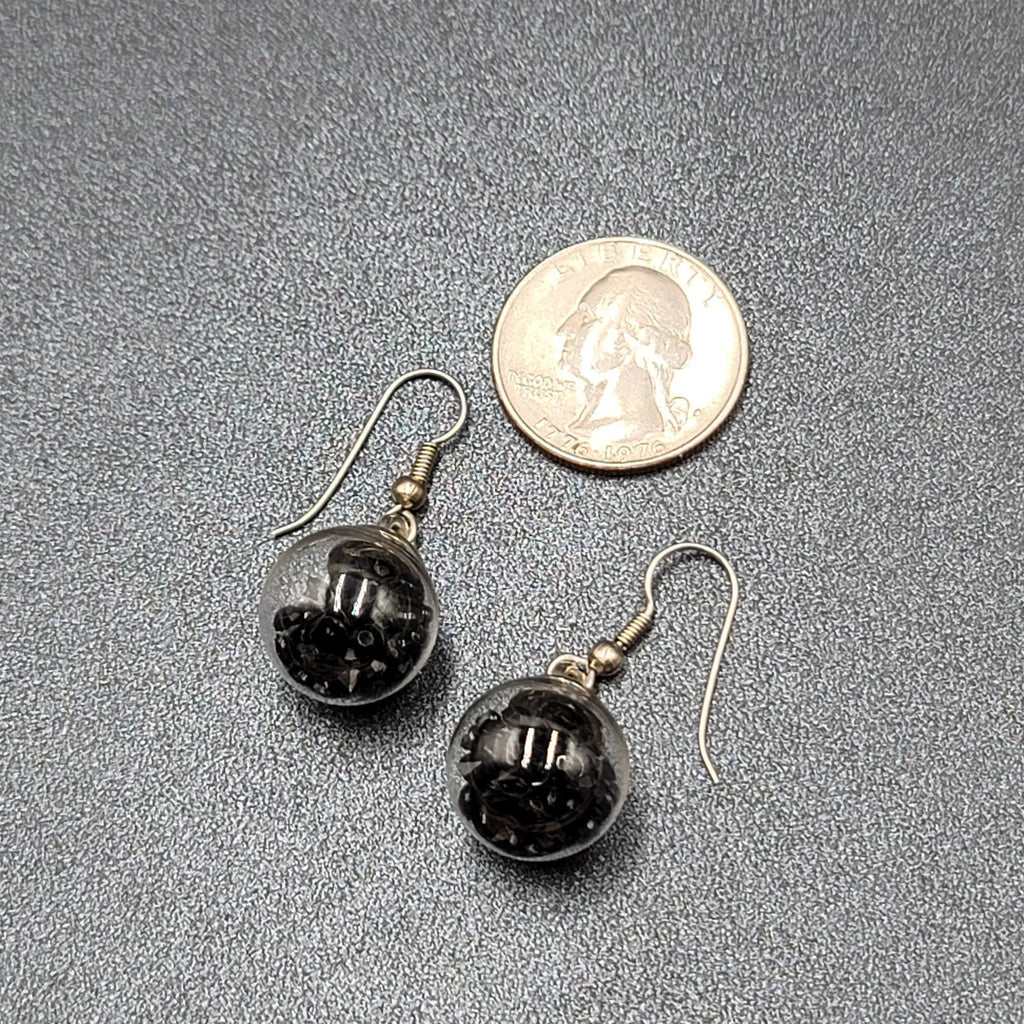 Pierced Earrings Silver tone Loose Black Rhinestones Filled Sphere Dangle 3/4"