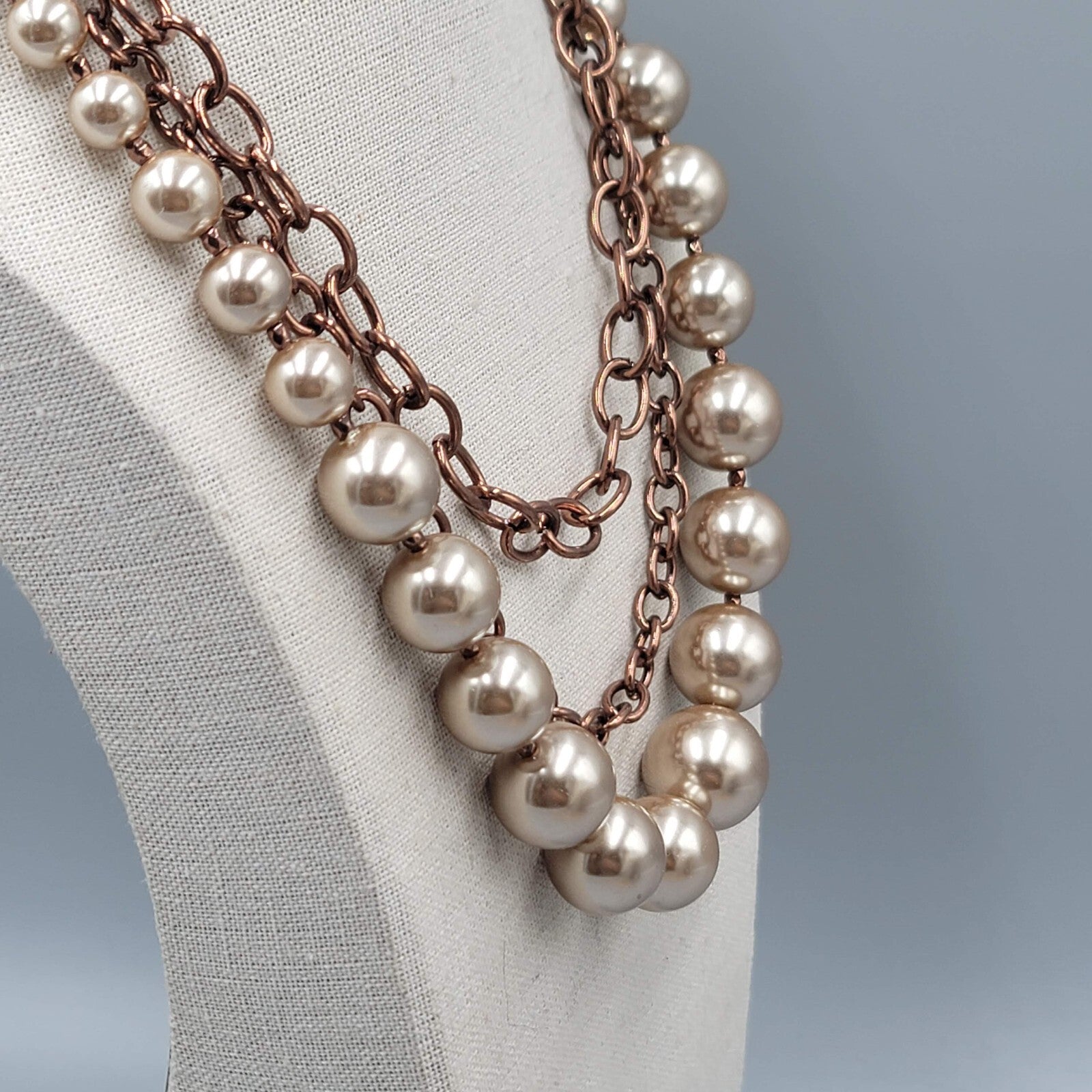 Statement Graduated Bead Necklace Copper tone Chain Layered 16"+