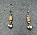 Pierced Earrings Silver tone Heart Acrylic Beaded Dangle 1 1/4"