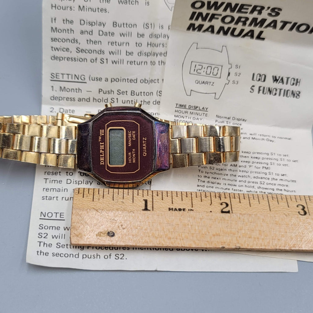 Vintage DELPHI VIII Mens Gold LCD Digital Hong Kong Watch Untested