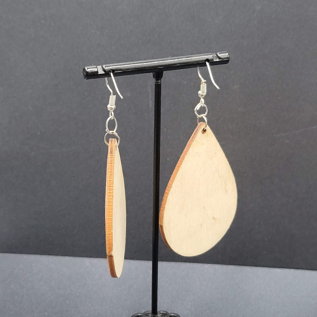 Pierced Earrings Laser Cut Wood Teardrop Red Glitter Hearts Dangle 2.25"