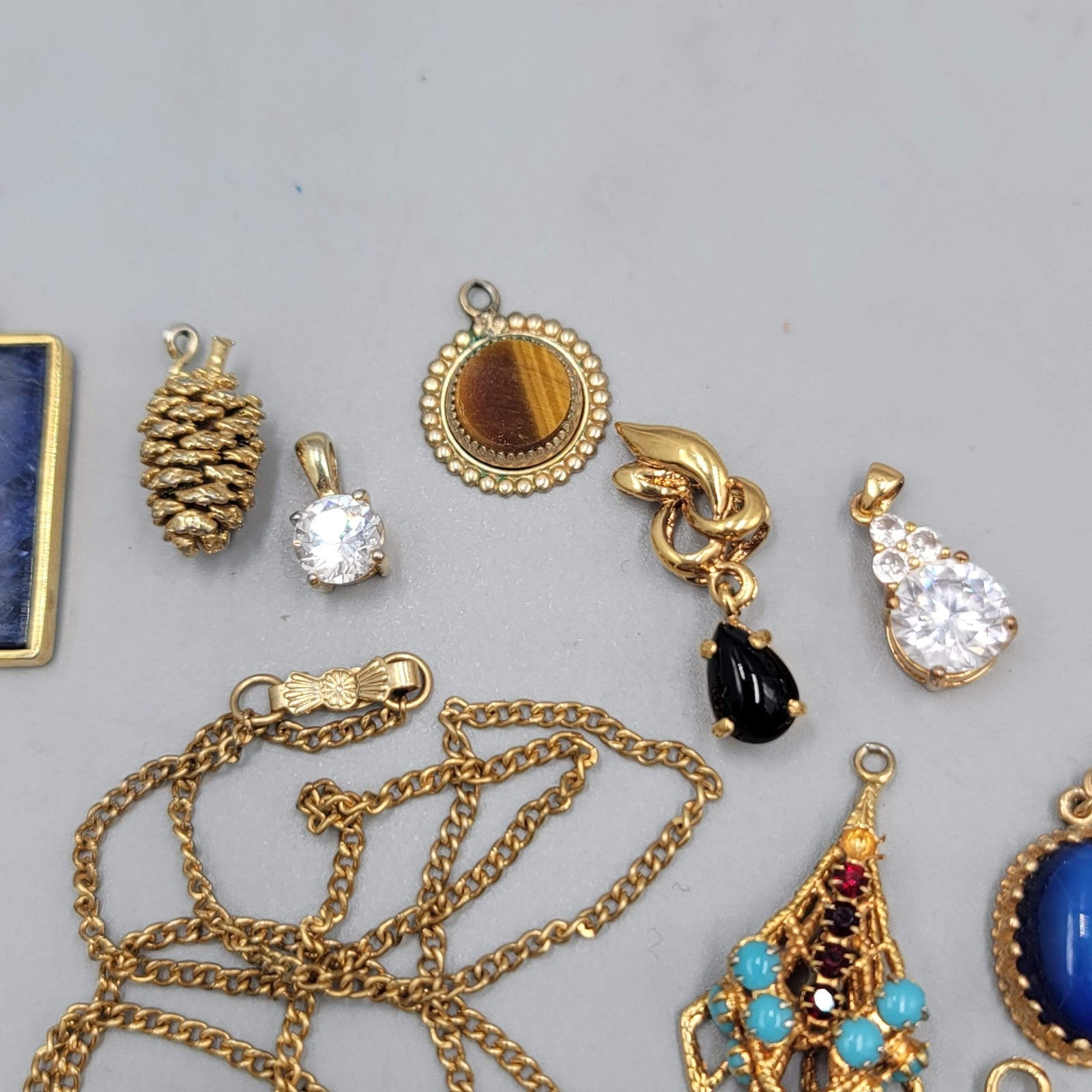 All Gold tone Pendant Lot of 19 Rose Flag Cubic Zirconia & More
