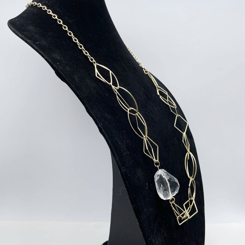 Gold tone Large Link Clear Acrylic Bead Statement Necklace 34" Estate Jewelry