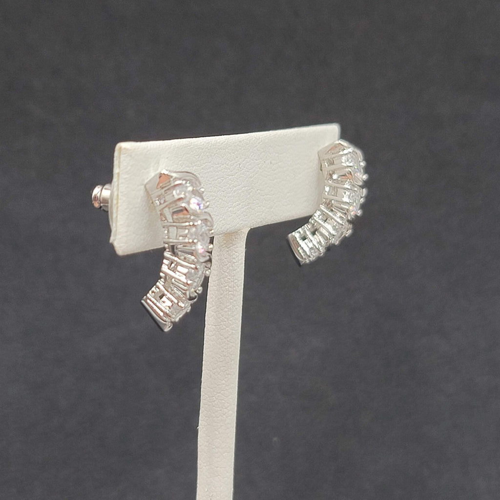 Pierced Earrings Silver Plated Cubic Zirconia Drop 7/8"