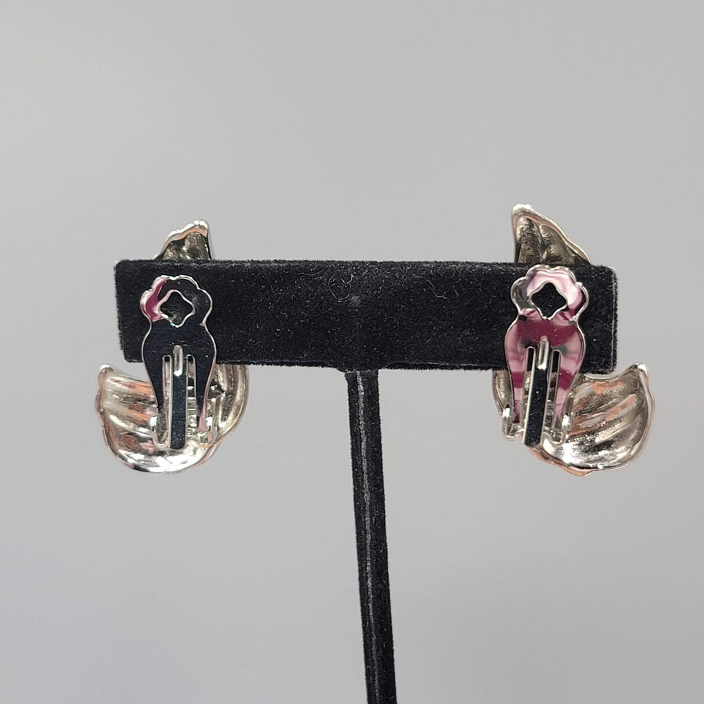 Vintage Clip on Earrings Silver tone Swirl Climber 1 3/8"