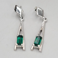 Vintage Avon Pierced Earrings Green Stone Silver tone Dangle  1.5 in