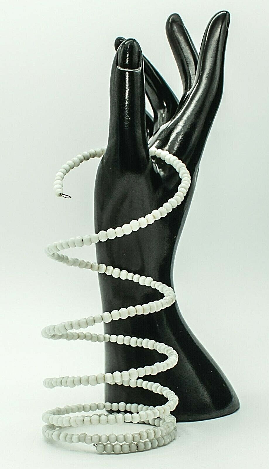 Vintage White Cat's Eye Beads Memory Wire Bracelet Estate Costume Jewelry 