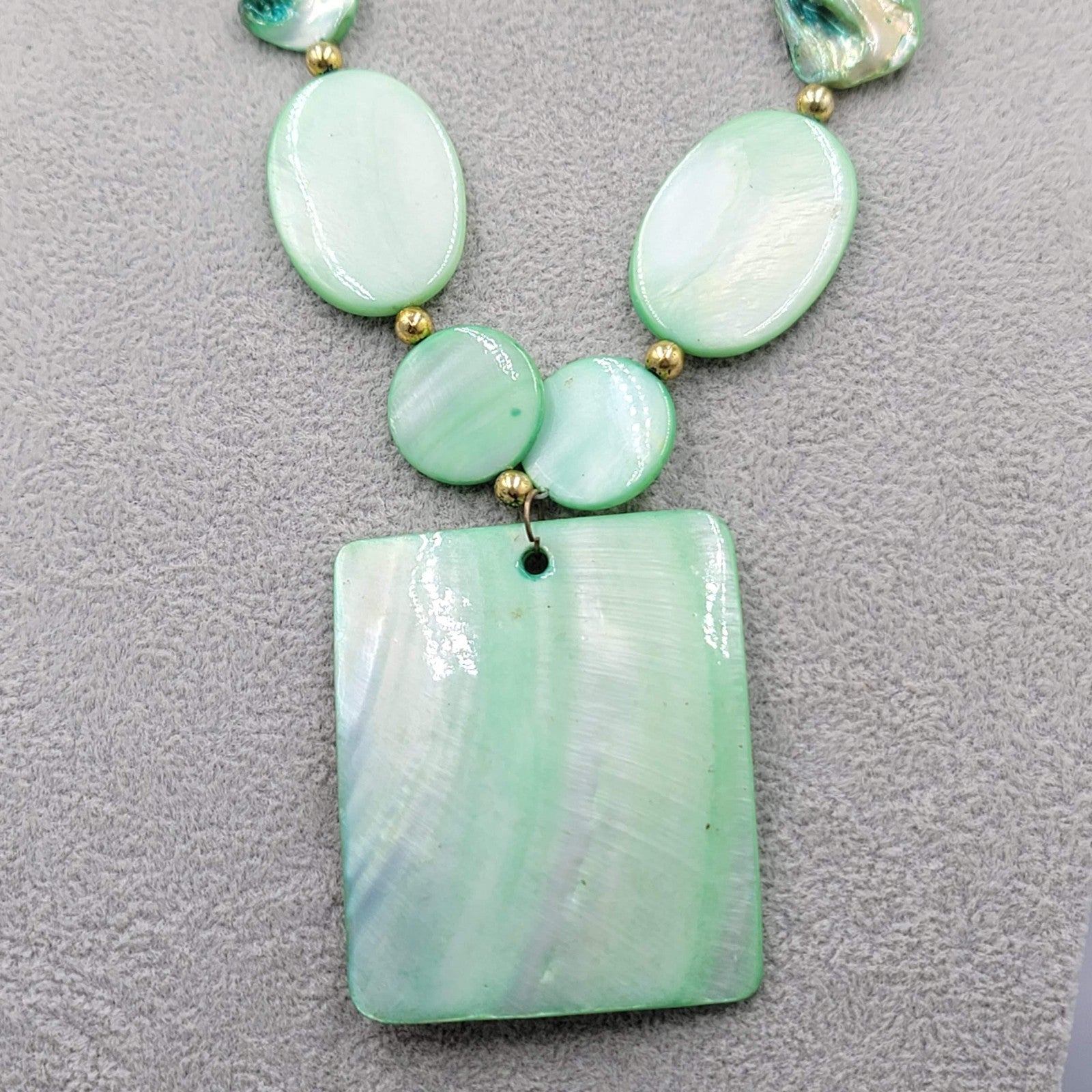 Seafoam Green Dyed Real Shell Necklace Large Pendant Beads Statement 20"