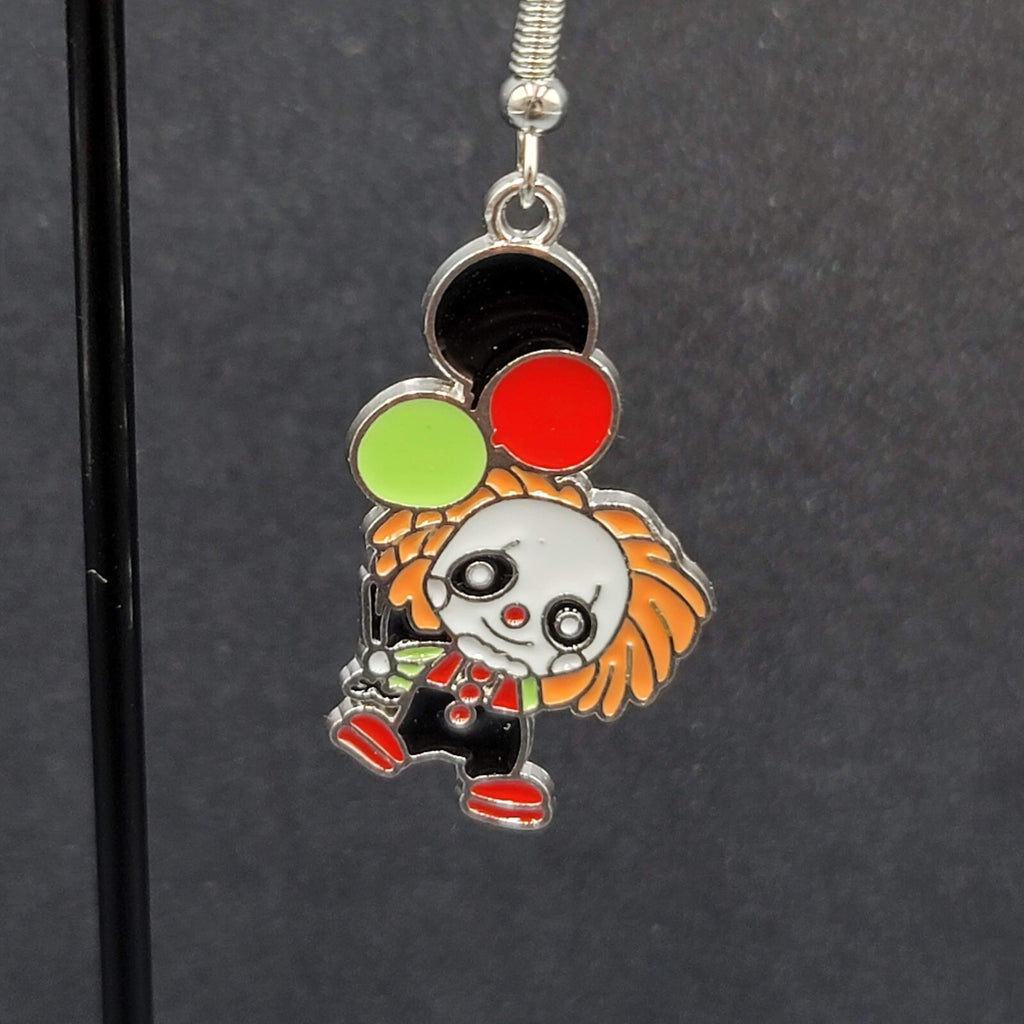 Pennywise Clown Pierced Earrings Enamel IT Horror Movie Dangle 1.25" FS