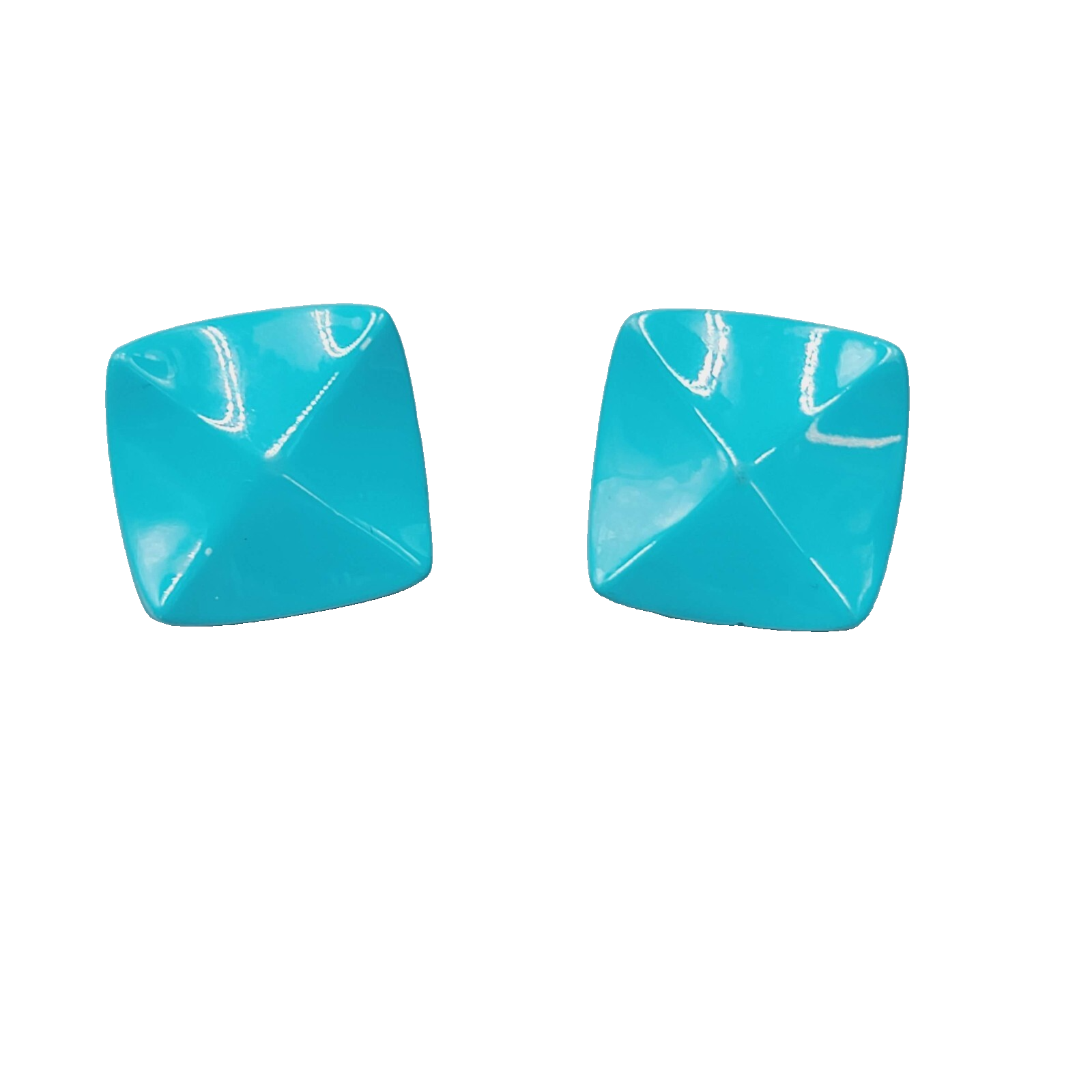 Vintage Blue Beveled Square Pierced Earrings 3/4"