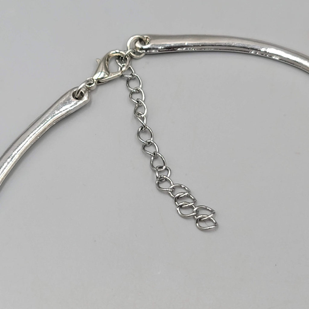 Statement Bib Hammered Silver tone Necklace 14"-18"