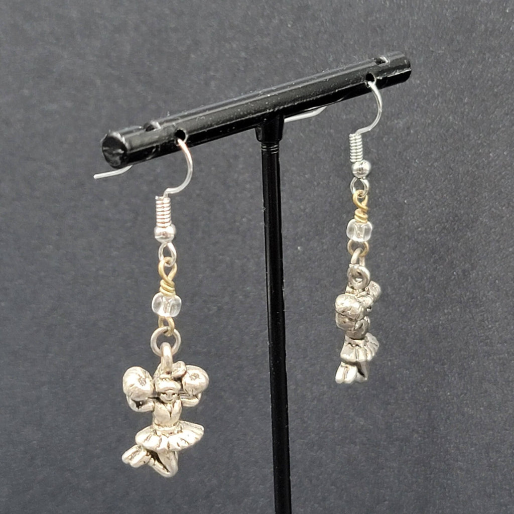 Cheerleader Pierced Earrings Silver tone Beaded Dangle 1.25"