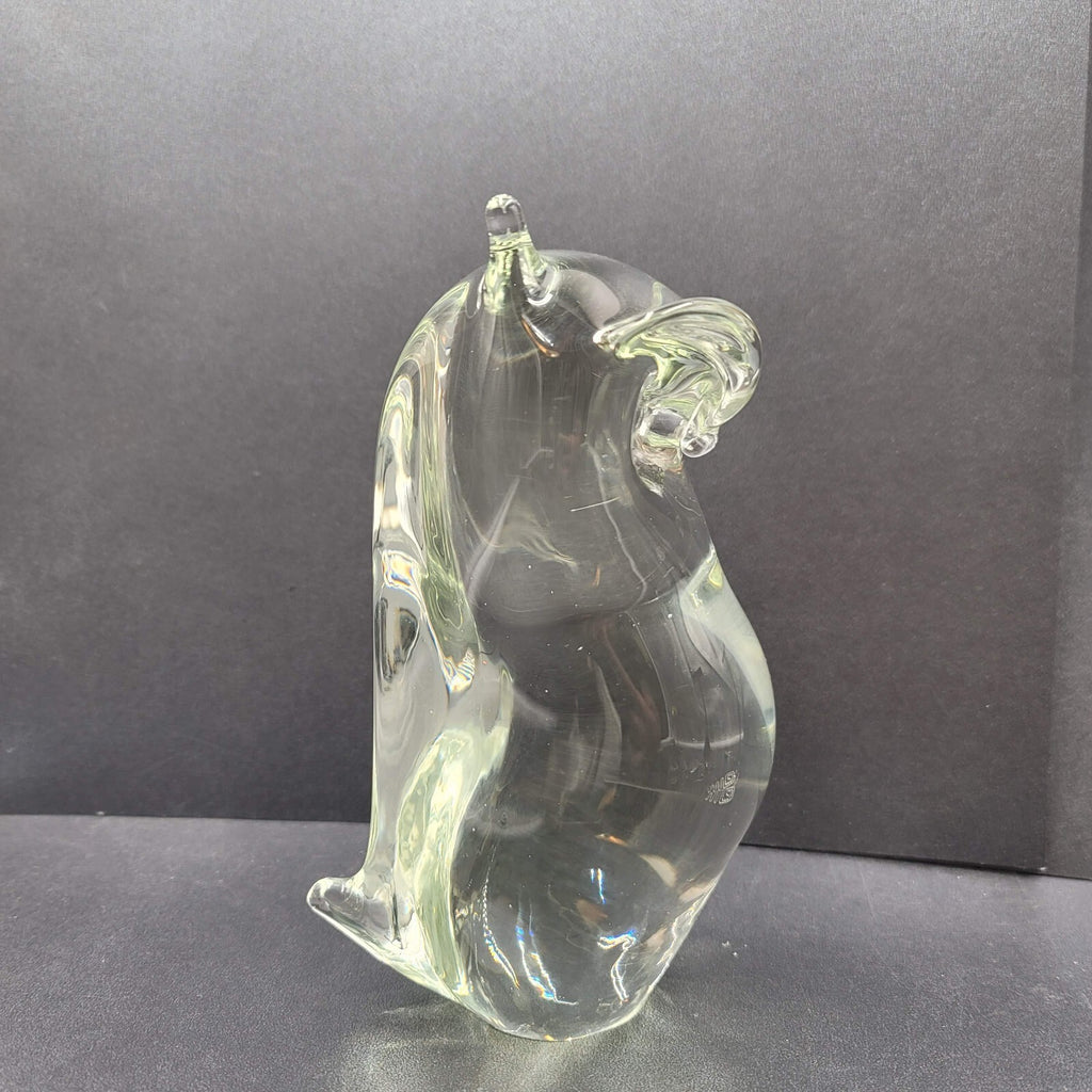 Vintage Solid Clear Glass Owl Figurine Hand Blown Mid Century 6.5" Rare Find