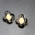 Vintage Pierced Earrings Black Cream Enamel Large Statement 1.5"