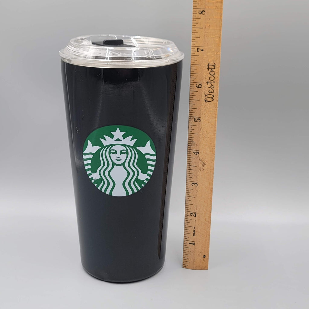 Starbucks Metal Tumbler Black Green Mermaid Logo Secure Sliding Top 18 oz