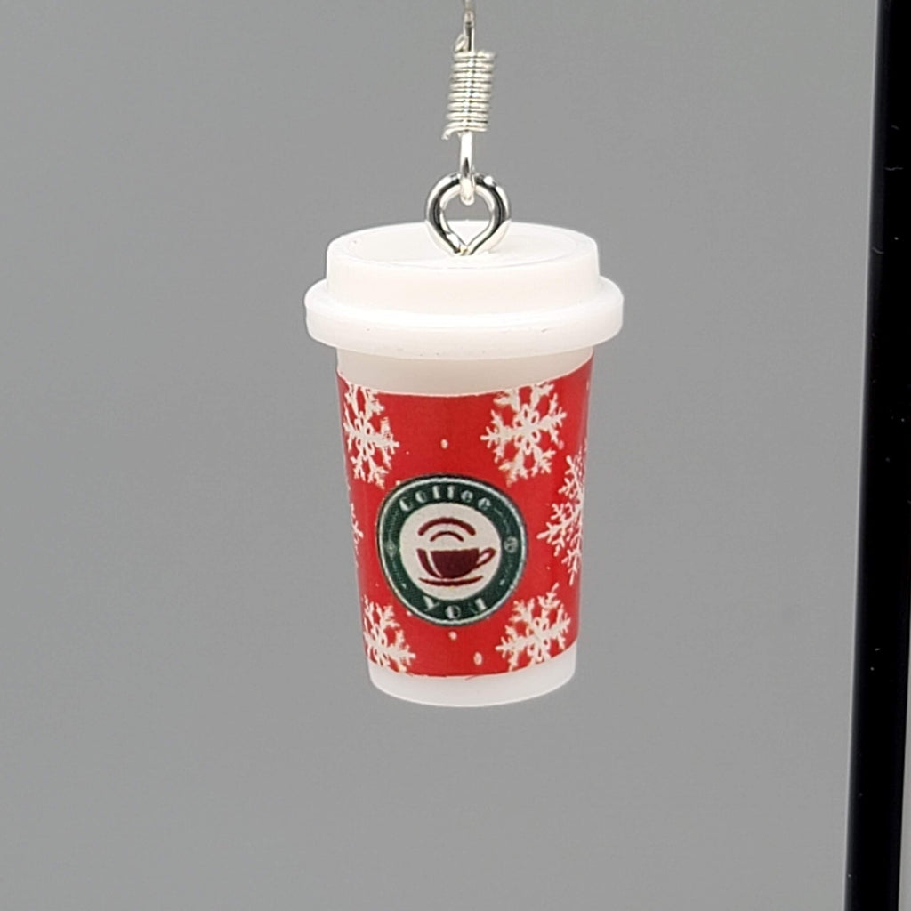 Holiday Cup Pierced Earrings Coffee Hot Cocoa Snowflakes Dangle 7/8" NEW