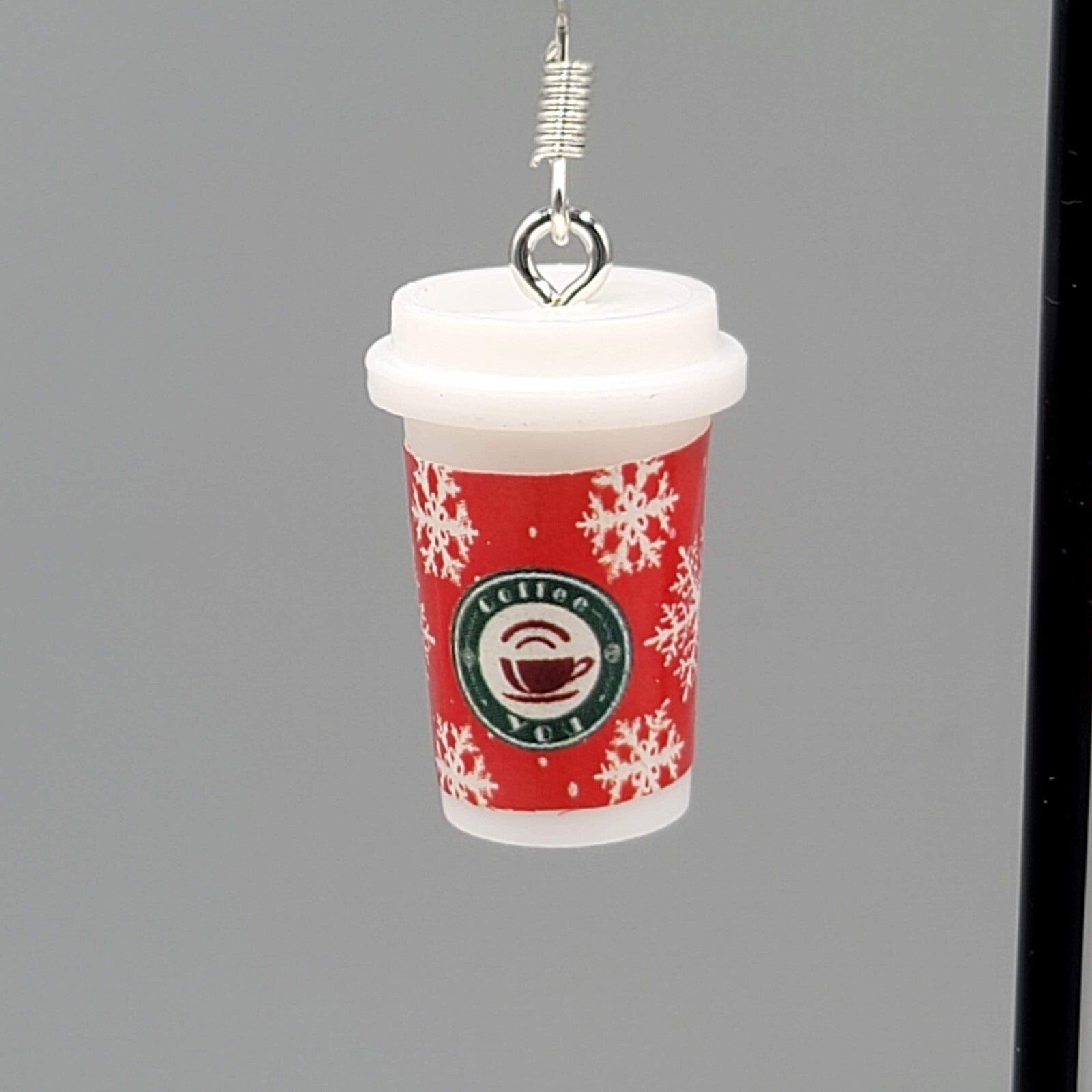 Holiday Cup Pierced Earrings Coffee Hot Cocoa Snowflakes Dangle 7/8" NEW