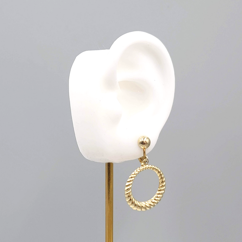 Vintage Gold toen Dangle Clip on Earrings Twist Open Circle Lightweight 1"