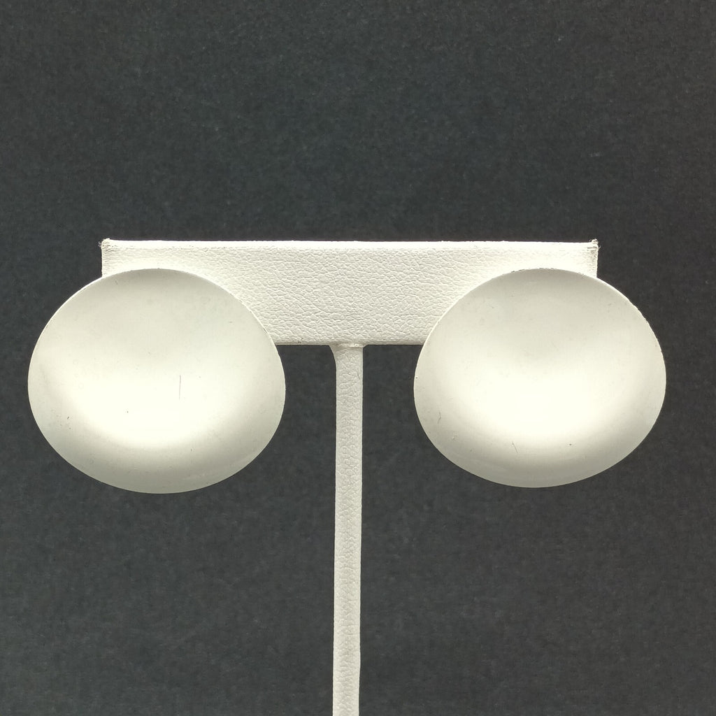 Vintage Pierced Earrings White Enamel Wavy Bent Metal Enamel Drop 1 1/4"
