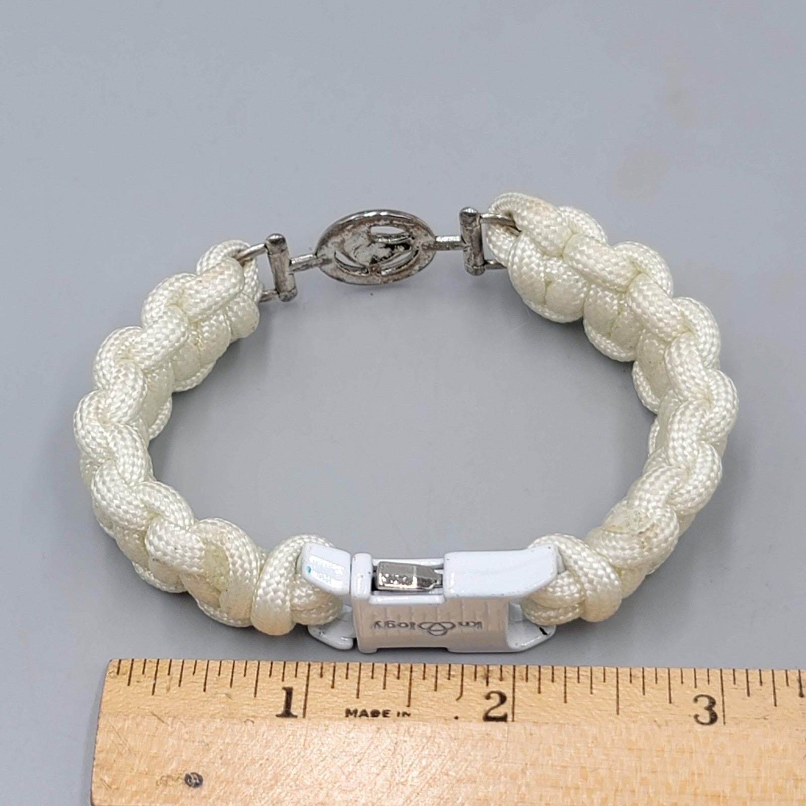 Knotology Paracord Bracelet White Braided Horse Charm Equestrian 7 in