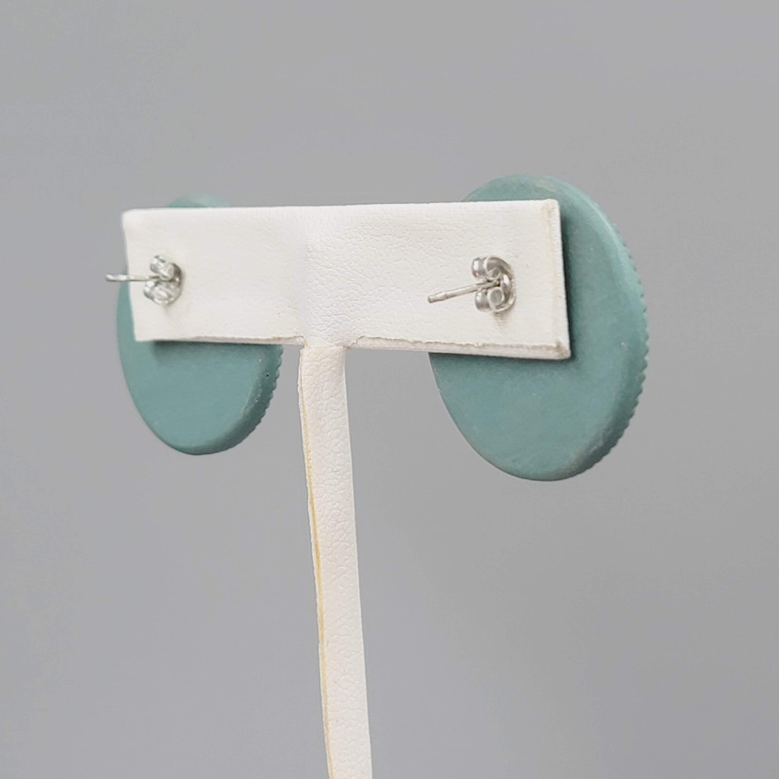 Vintage Embossed Pierced Earrings Green-Blue Round 1"